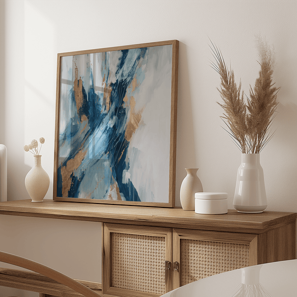 Blue Abstract Wall Art perfect for modern living room, Blue and Gold art print