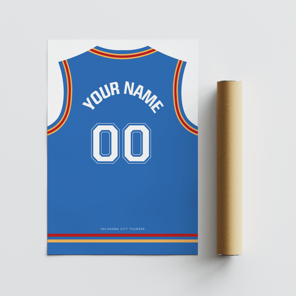 Graphic Oklahoma City Thunder Basketball Jersey Poster featuring jersey silhouette and bottom team text
