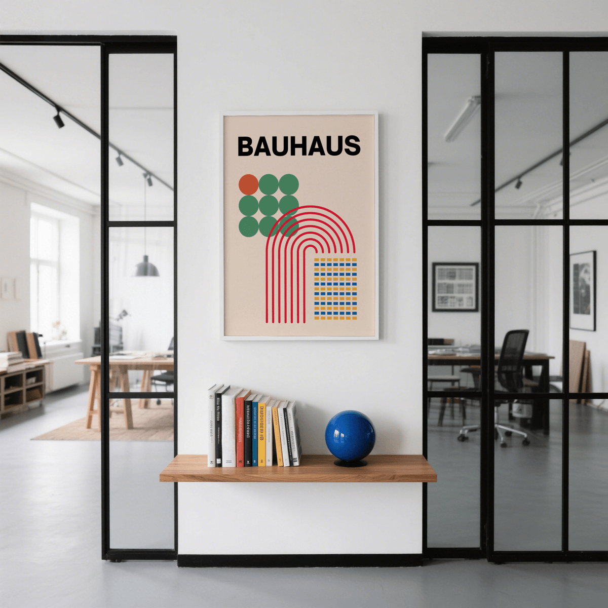 Contemporary Abstract Shapes Print with green red for hallway accent