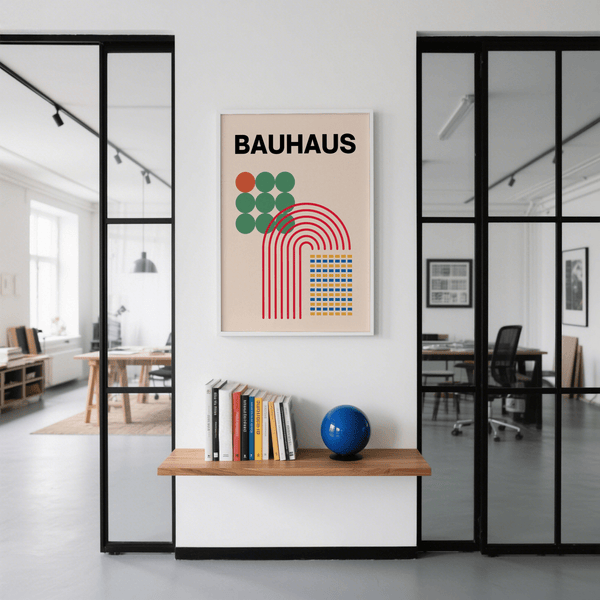 Contemporary Abstract Shapes Print with green red for hallway accent