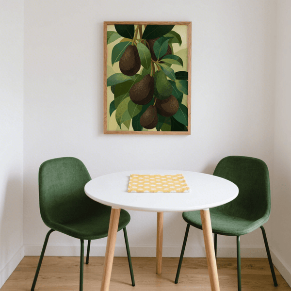 Avocado Wall Art Print botanical design, green and beige colors for modern dining space