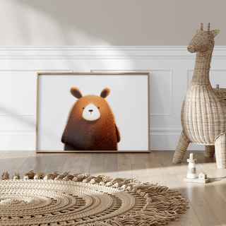 Cute Bear Print in Brown, White, and Beige for a kids' bedroom art print