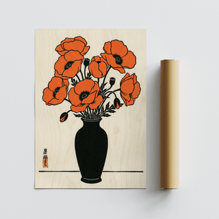 Floral Wall Art Poster featuring bold orange flowers, ideal for hallway art print display