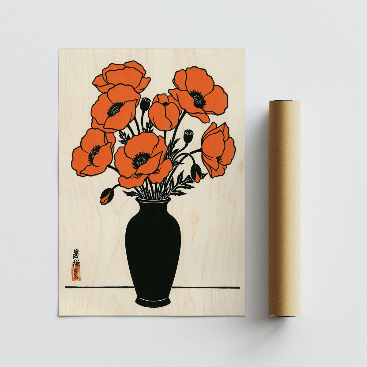 Floral Wall Art Poster featuring bold orange flowers, ideal for hallway art print display