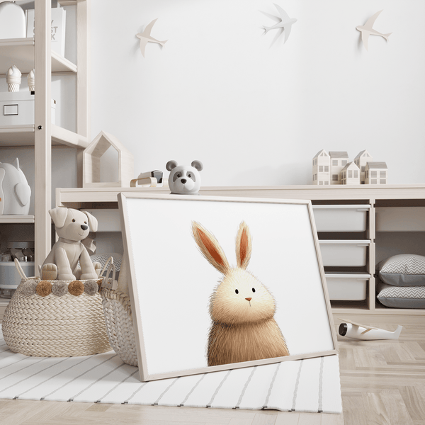 Cute Rabbit Wall Art featuring White background suited for toddler playroom wall art