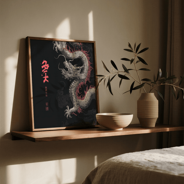 Fantasy-themed Dragon Poster in gray for lounge display
