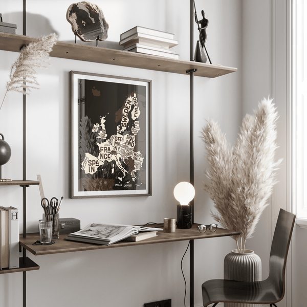 Europe Poster stylish Brown Beige White tones for study area