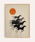 7 Horses Wall Art print showing layered galloping silhouettes and sun