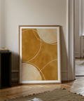 Textured geometric wall art print with large rounded shapes and thin line accents
