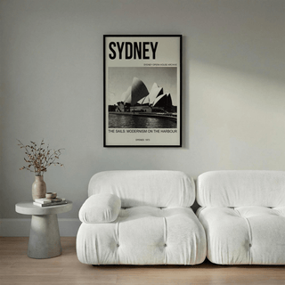 Portrait architecture print highlighting sail-like roofs of Australian landmark