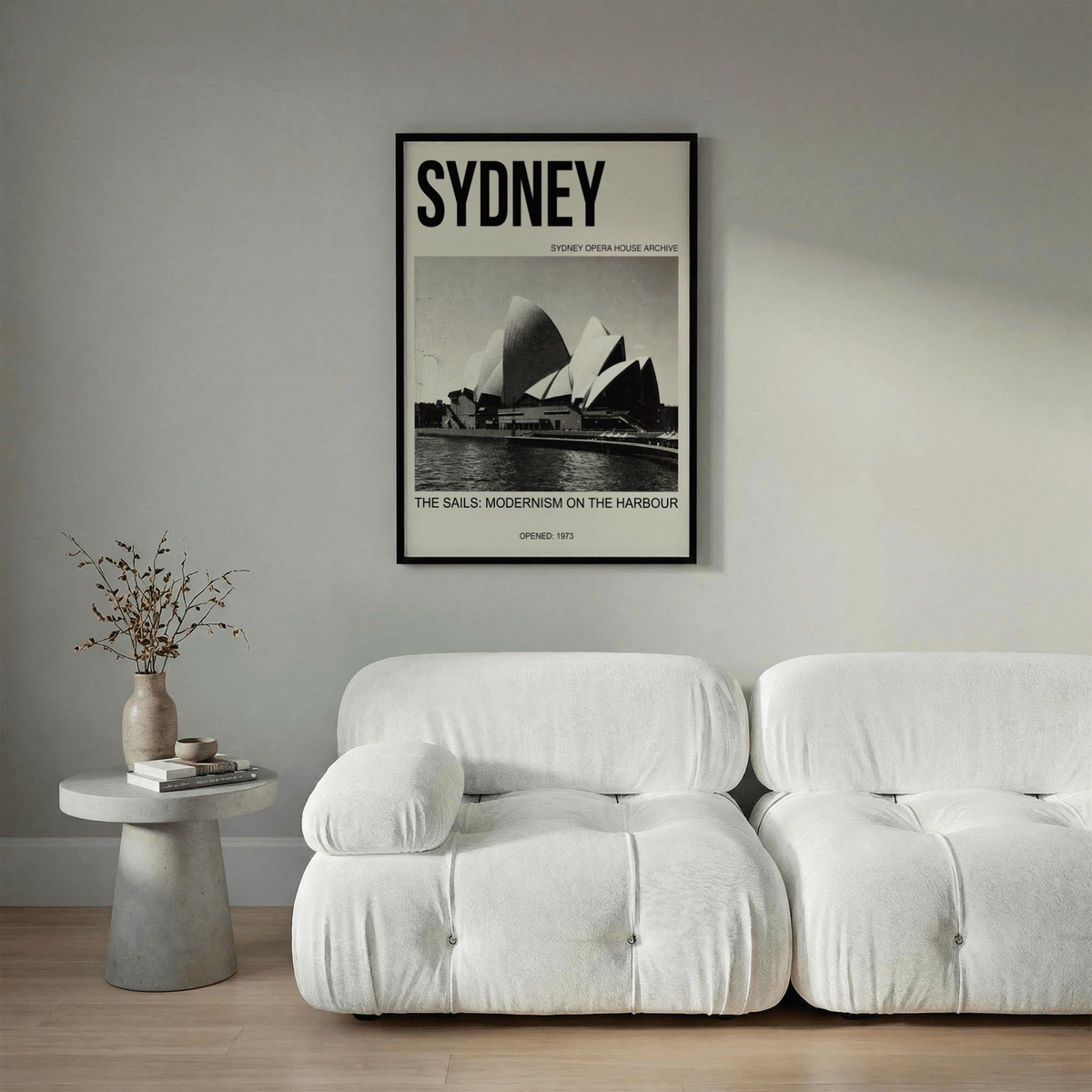 Portrait architecture print highlighting sail-like roofs of Australian landmark