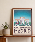 Presenting Madrid landmark poster print of Puerta de Alcalá with three arch openings and centered composition