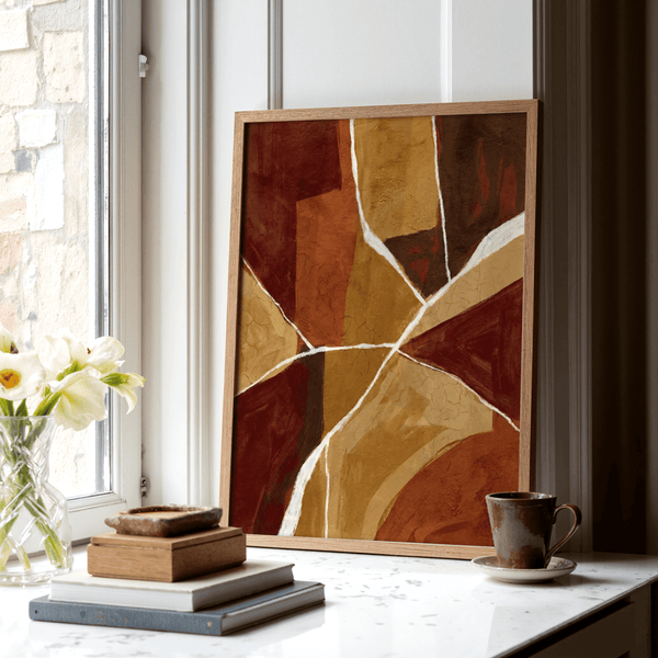 Burnt Orange Abstract Art poster featuring Orange, Brown, Red, Beige for office