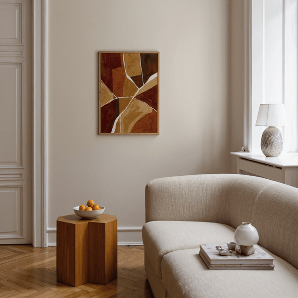 Burnt Orange Abstract Art print with earthy tones for bedroom decor