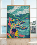 Colorful Coastal Art Print with vibrant Pink and Blue for kitchen wall art.