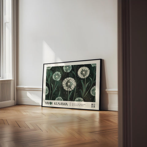 Minimalist dandelion print with intricate botanical details.