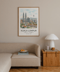 City skyline poster print featuring twin towers and an observation tower above trees