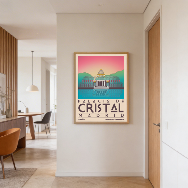 Retro Spanish landmark illustration focusing on grid roof lines