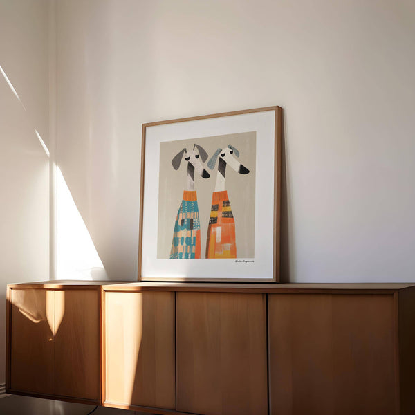 Abstract-style wall art dog showcasing vibrant greyhound designs for home offices