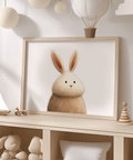 Cute Rabbit Wall Art, a whimsical wall art print for children’s bedroom in Beige and White