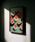 Sushi Art Print wall art, Red, Green, Blue, for dining space