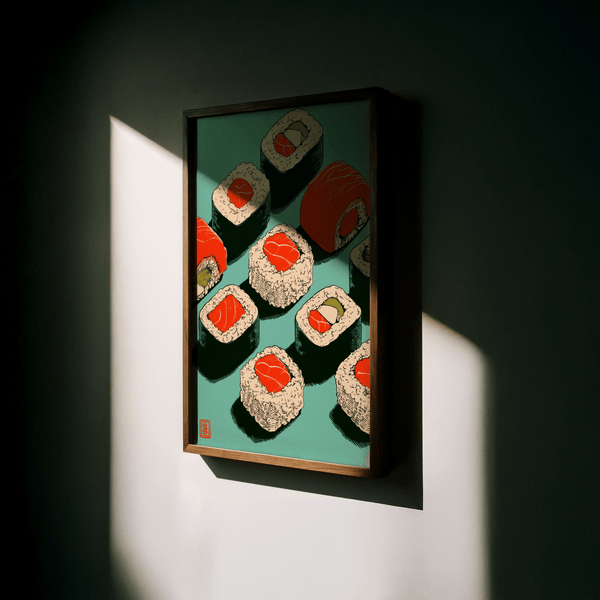 Sushi Art Print wall art, Red, Green, Blue, for dining space