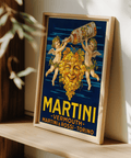 Vintage Vermouth Print wall art, ideal for cocktail lounge in blue and yellow