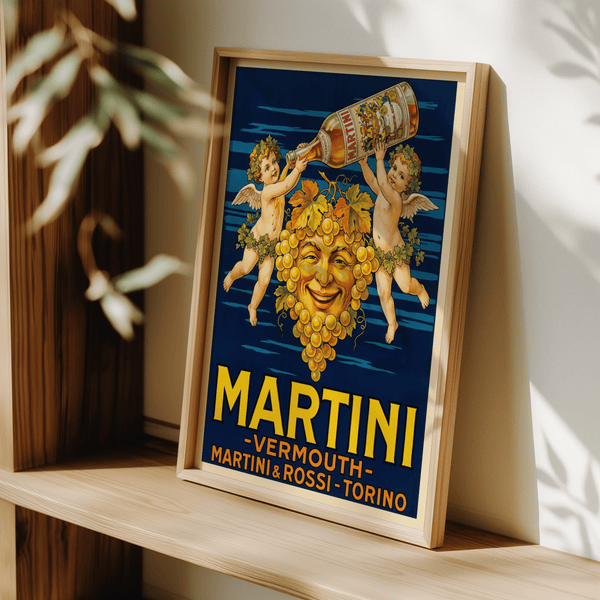 Vintage Vermouth Print wall art, ideal for cocktail lounge in blue and yellow