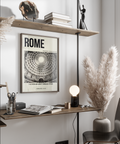Typography-led Rome architecture poster print with Pantheon dome interior photo