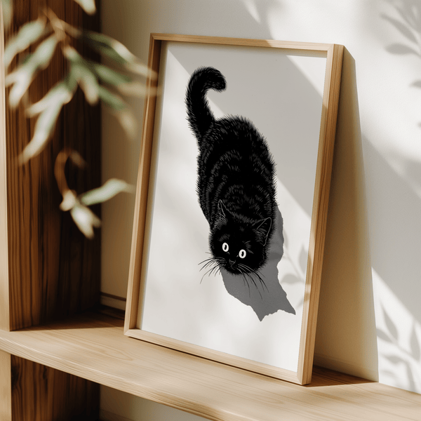 Elegant Black Cat Print for stylish entryway in White tones