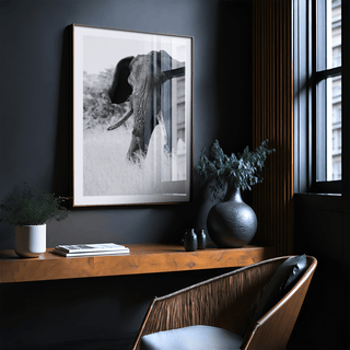Elephant Black and White Art Print close-up wildlife wall art with textured face