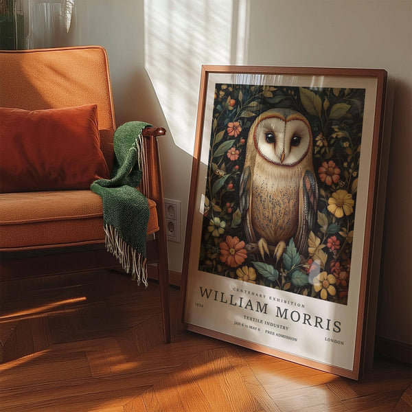Illustrated owl prints with woodland flower mix for cottage interiors