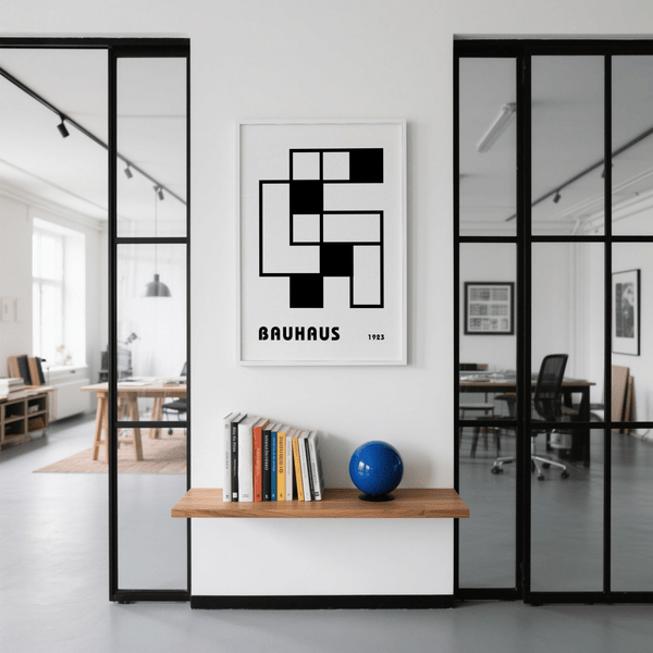 Minimalist Block Art art print with bold black lines for hallway