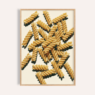 Fusilli Pasta Art in beige and yellow for kitchen wall art print