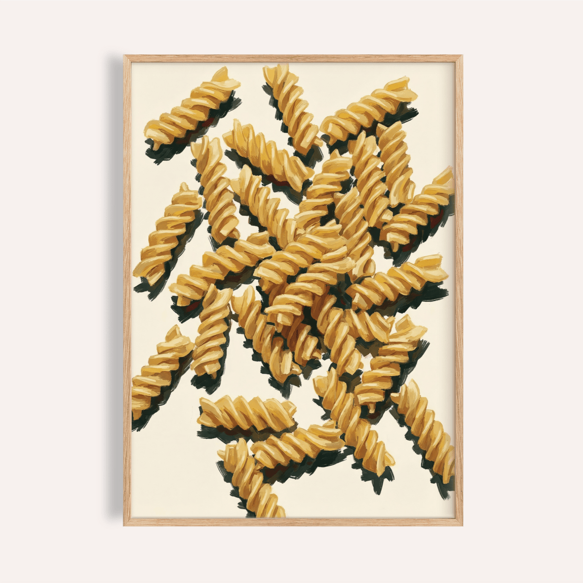 Fusilli Pasta Art in beige and yellow for kitchen wall art print