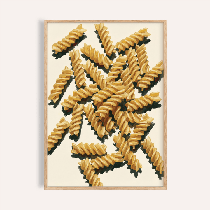 Fusilli Pasta Art in beige and yellow for kitchen wall art print