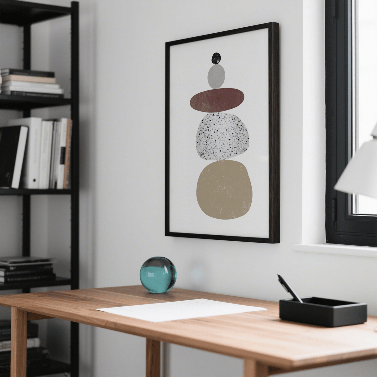 Geometric Abstract Rock Art Print with White background for entryway wall art