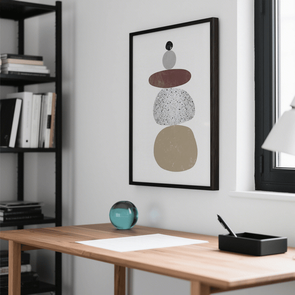 Geometric Abstract Rock Art Print with White background for entryway wall art