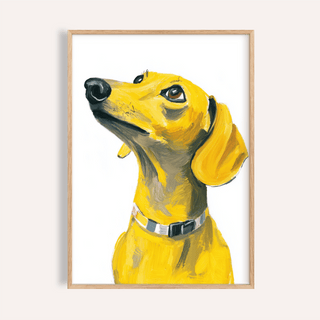 Dachshund Dog Print with yellow and white colors for living room art print