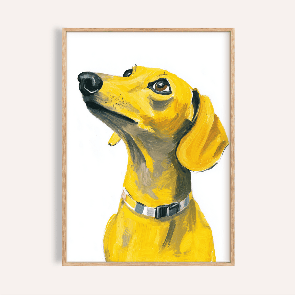 Dachshund Dog Print with yellow and white colors for living room art print