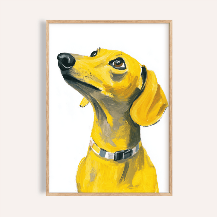 Dachshund Dog Print with yellow and white colors for living room art print