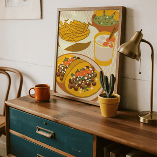 Mexican Cuisine Poster for living room wall in brown and yellow hues