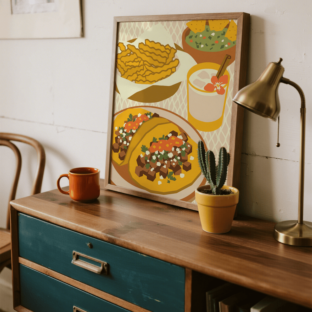 Mexican Cuisine Poster for living room wall in brown and yellow hues