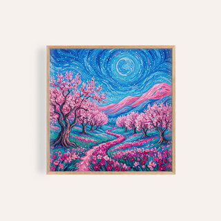 Van Gogh Floral Print in Blue and Pink colors for living room wall art