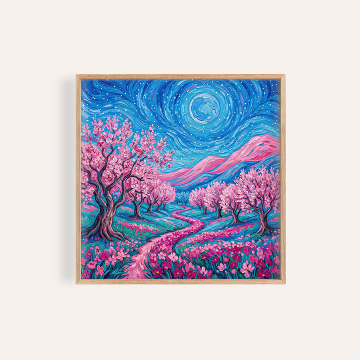 Van Gogh Floral Print in Blue and Pink colors for living room wall art