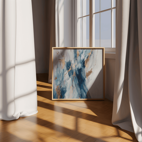 Abstract Blue Wall Art modern blue gold accents for creative workspace print