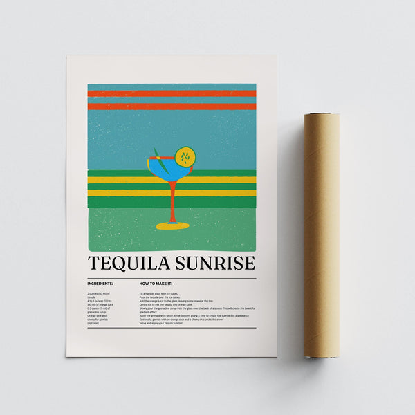Vintage-style tequila wall art print with clean geometric layout.