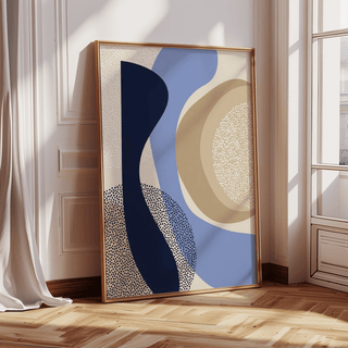 Modern Poster Design abstract wall art with Blue and Beige for bedroom