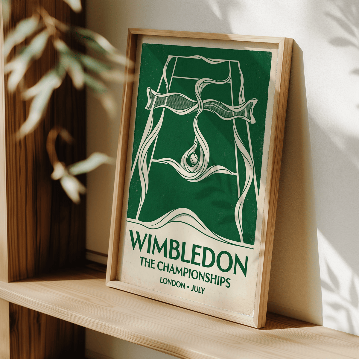 Graphic tennis poster print reading “THE CHAMPIONSHIPS” with London July text