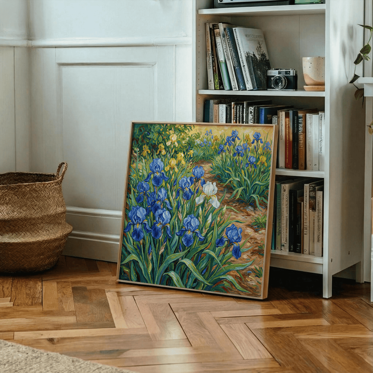 Blue Iris Art Print in green and blue for hallway wall art